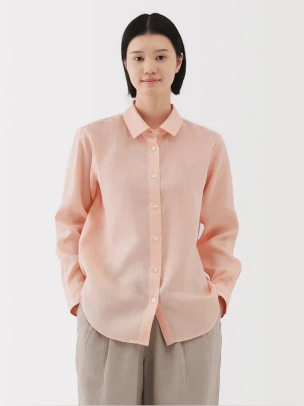 MUJI Women's Washed Linen Shirt Light Pink/Orange Sz Medium BC2LA25S